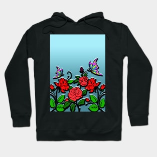 Red Roses and Butterflies - Floral Art Design 3D Effect Hoodie